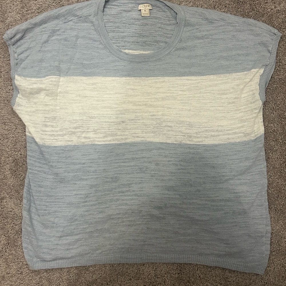 J. CREW Short sleeve Light Blue and White Striped Sweater Top XL